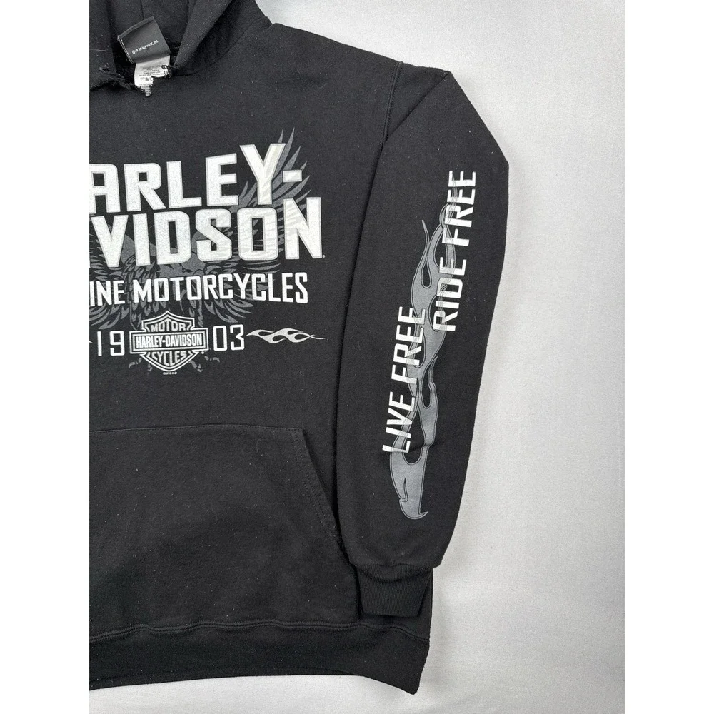 Harley Davidson Flames Hoodie Small Black Live Free Ride Free Onalaska WI
